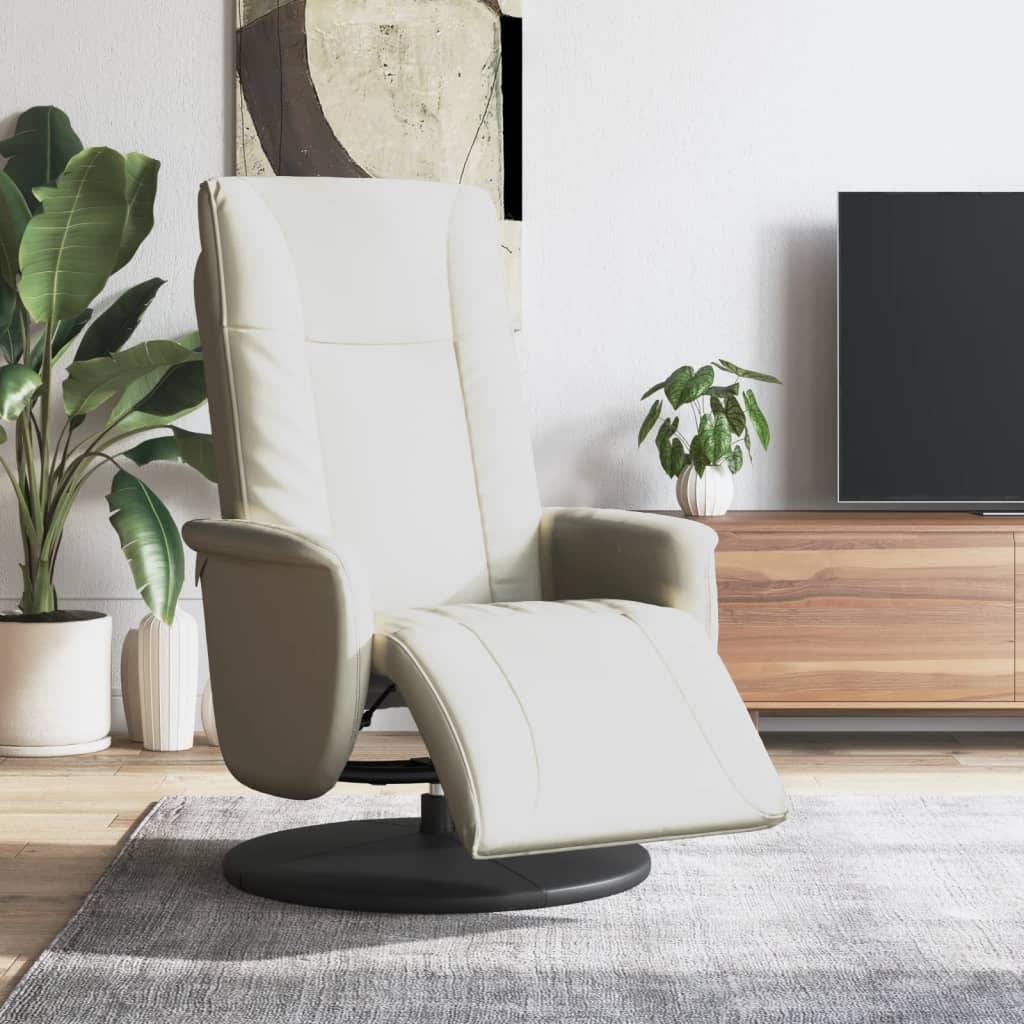vidaXL Fotoliu rabatabil cu suport de picioare, crem, piele ecologică