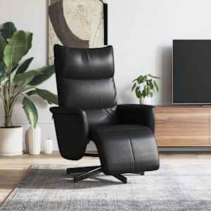 Naslanjač z naslonom za noge črno umetno usnje