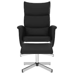 vidaXL Fotoliu rabatabil cu taburet, negru, piele ecologică