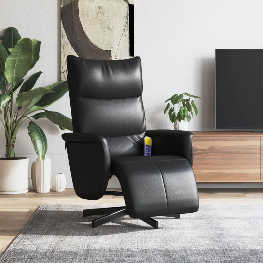 vidaXL Massagesessel mit Fußteil Schwarz Kunstleder