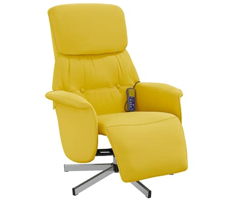 vidaXL Rozkładany fotel masujący z podn&oacute;żkiem, jasnoż&oacute;łty, tkanina