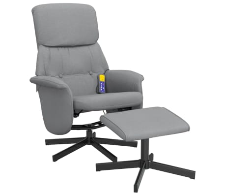 vidaXL Atlo&scaron;iama masažinė kėdė su pakoja, &scaron;viesiai pilka, audinys