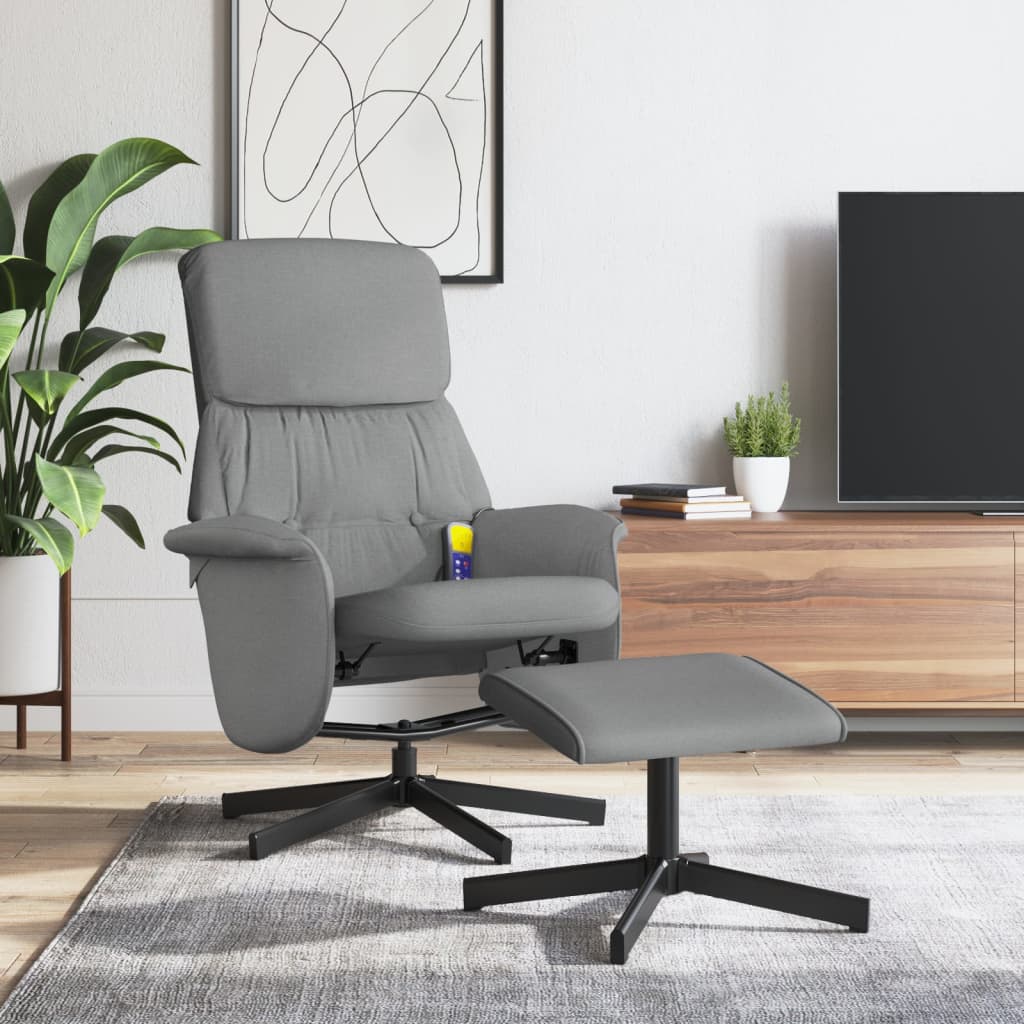 vidaXL Massagesessel mit Fußhocker Hellgrau Stoff