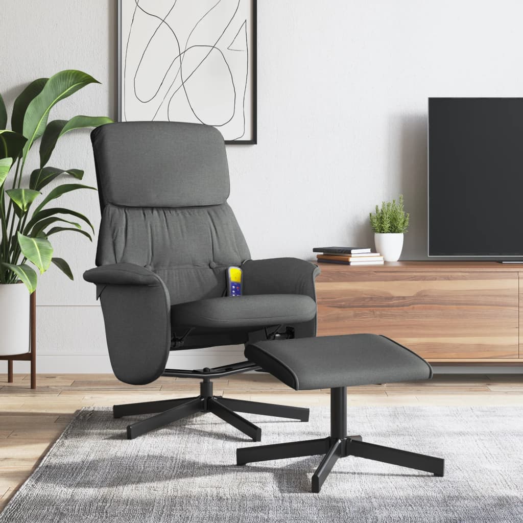 vidaXL Massagesessel mit Fußhocker Dunkelgrau Stoff