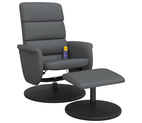 vidaXL Massagesessel mit Fu&szlig;hocker Grau Kunstleder