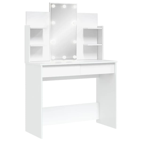 vidaXL LED-valgustusega tualettlaud, valge, 96 x 40 x 142 cm