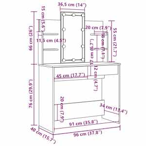 Toaletní stolek s LED osvětlením bílý 96 x 40 x 142 cm - obrázek 12