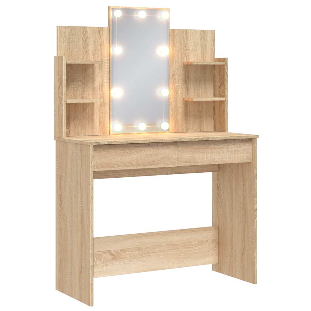 Thumbnail - vidaXL Schminktisch mit LED-Leuchten Sonoma-Eiche 96x40x142 cm