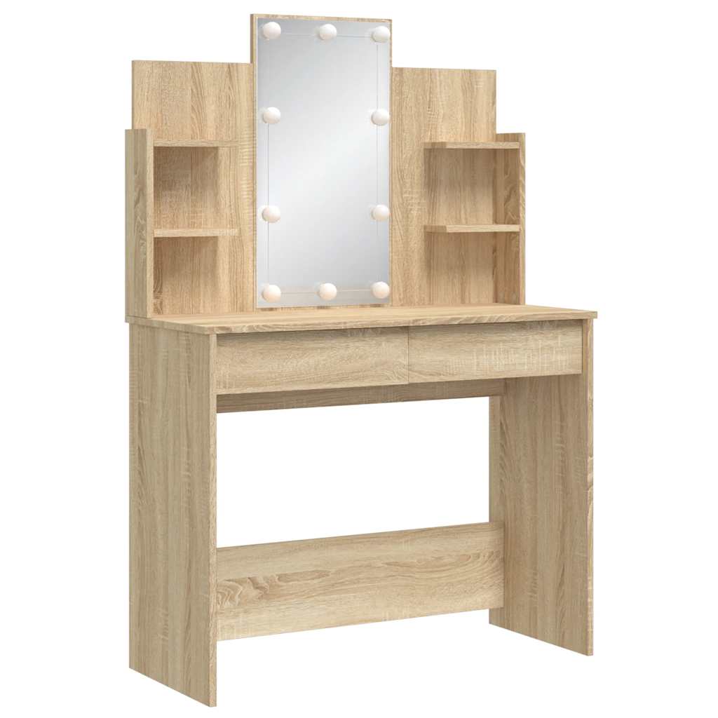 Thumbnail - vidaXL Schminktisch mit LED-Leuchten Sonoma-Eiche 96x40x142 cm