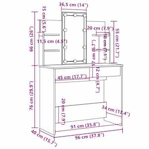 Toaletní stolek s LED osvětlením dub sonoma 96 x 40 x 142 cm - obrázek 14
