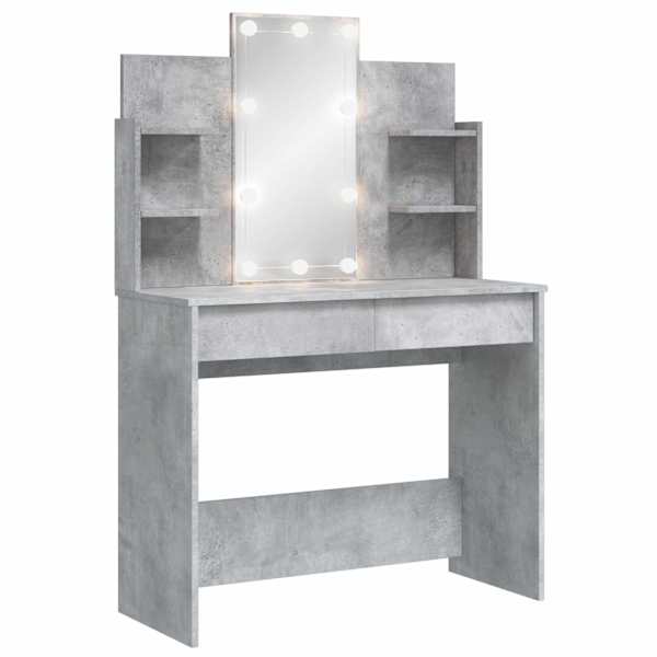 vidaXL LED-valgustusega tualettlaud, betoonhall, 96 x 40 x 142 cm
