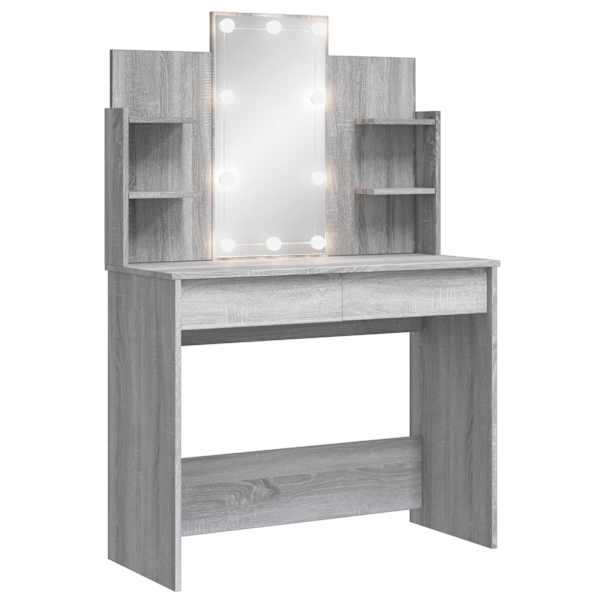 vidaXL LED-valgustusega tualettlaud, hall Sonoma tamm, 96x40x142 cm