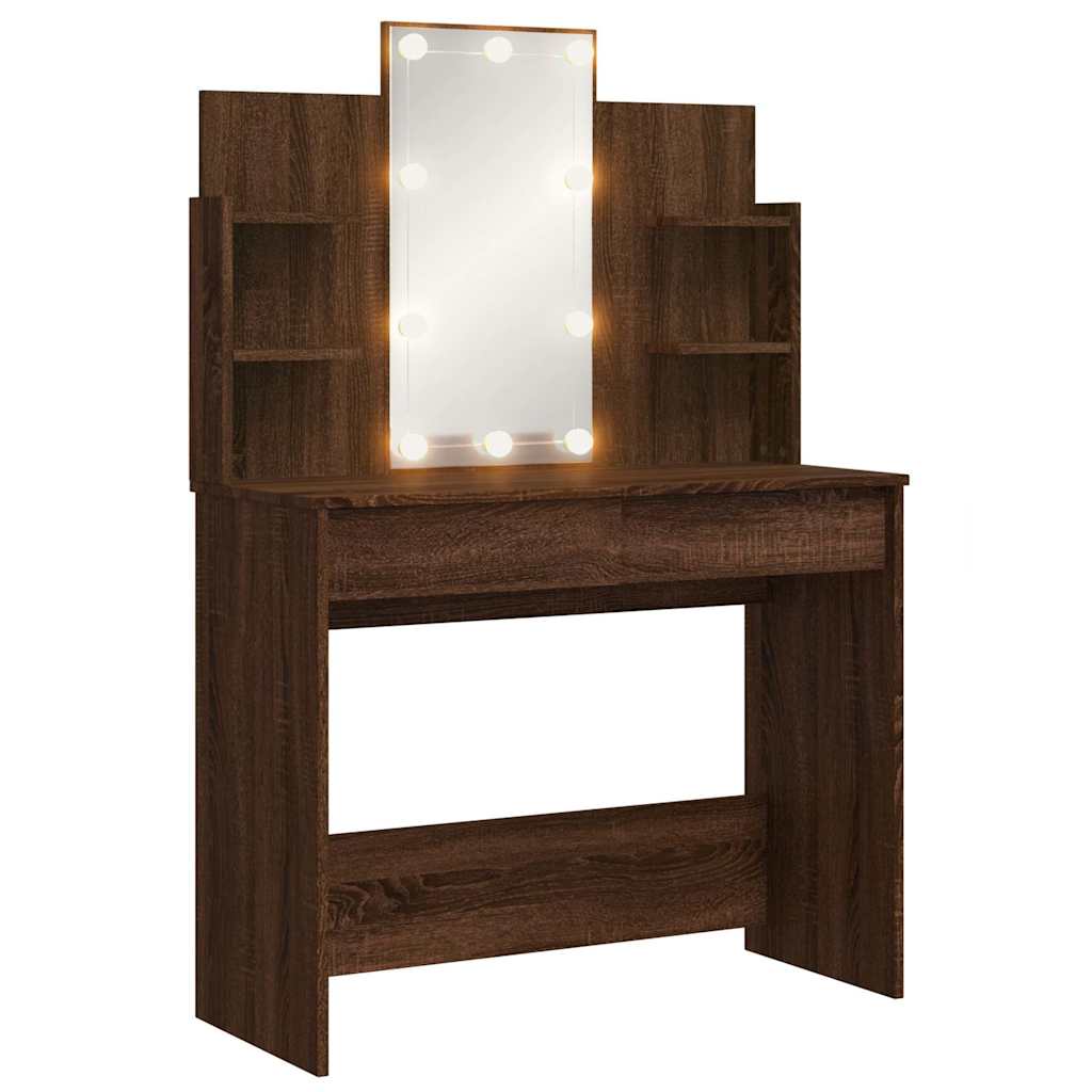 Thumbnail - vidaXL Schminktisch mit LED-Leuchten Braun Eiche 96x40x142 cm