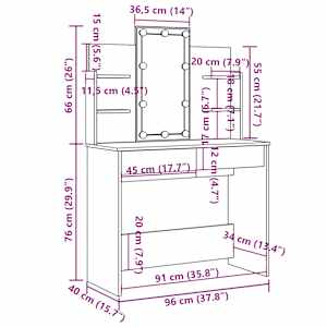Toaletní stolek s LED osvětlením hnědý dub 96 x 40 x 142 cm - obrázek 14