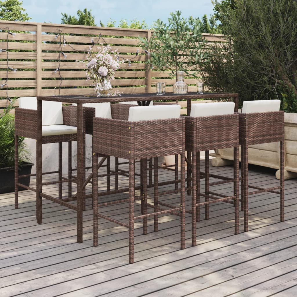 vidaXL 7-tlg. Gartenbar-Set mit Kissen Braun Poly Rattan