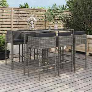 Vrtna barska garnitura z blazinami 7-delna siv poli ratan