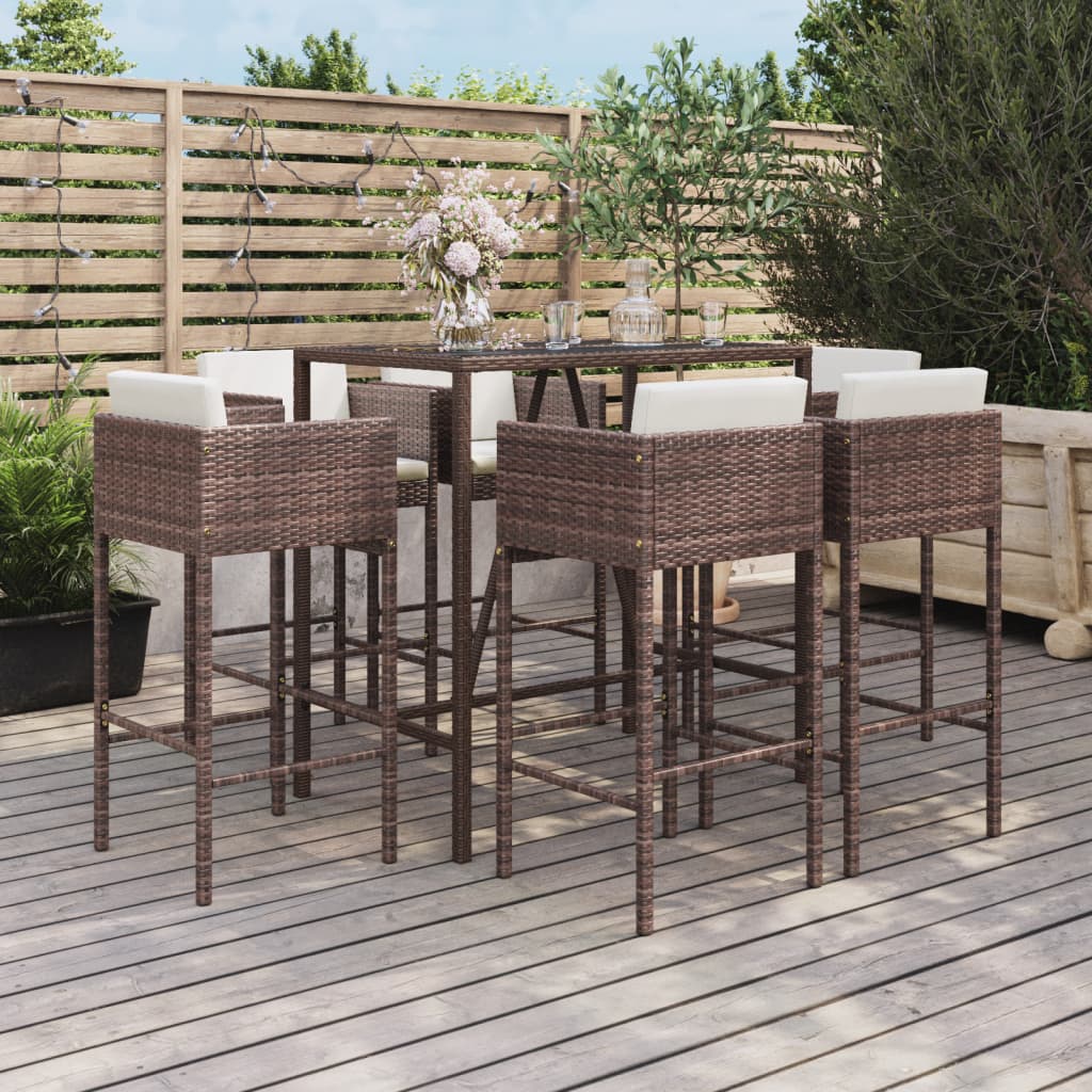 vidaXL 7-tlg. Gartenbar-Set mit Kissen Braun Poly Rattan