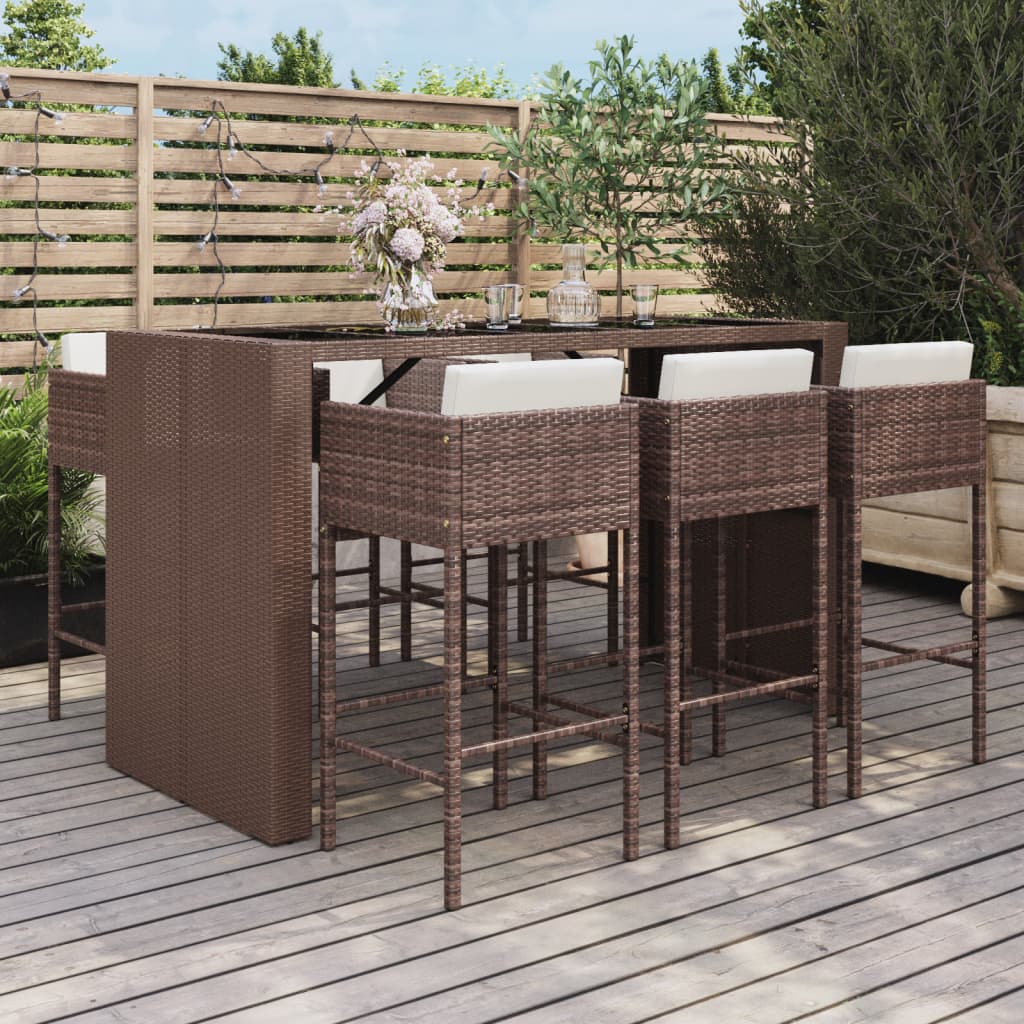 vidaXL 7-tlg. Gartenbar-Set mit Kissen Braun Poly Rattan