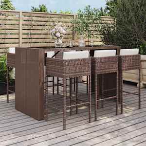 Vrtna barska garnitura 7-delna z blazinami rjav poli ratan