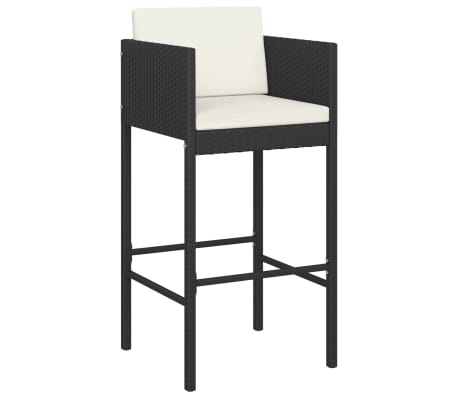 vidaXL 7-tlg. Gartenbar-Set mit Kissen Schwarz Poly Rattan
