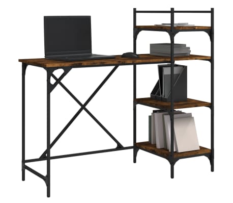 vidaXL datorgalds ar plauktiem, ozolkoka krāsa, 120x47x109 cm