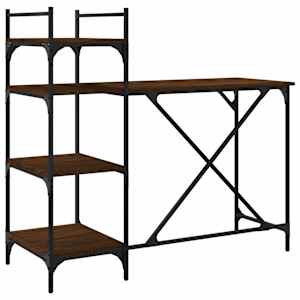 vidaXL riiulitega arvutilaud, pruun tamm, 120 x 47 x 109 cm