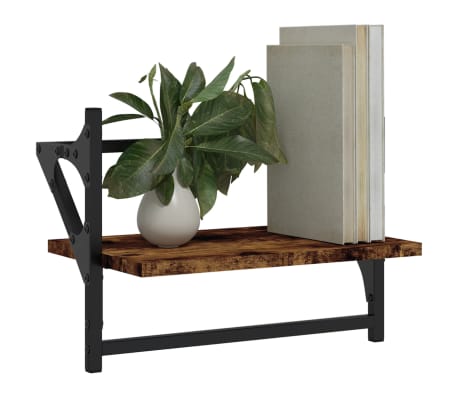 vidaXL Rafturi de perete cu bare 2 buc., stejar fumuriu, 40x25x30 cm