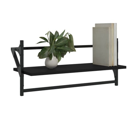 vidaXL Sieninės lentynos su skersiniais, 2vnt., juodos, 65x25x30cm
