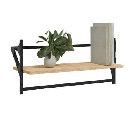 vidaXL Rafturi de perete cu bare, 2 buc, stejar sonoma, 65x25x30 cm