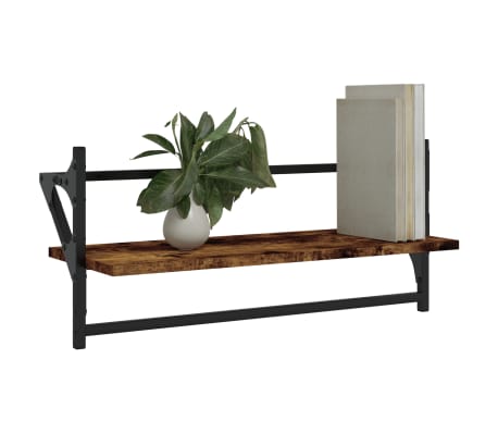 vidaXL Wall Shelves with Bars 2 pcs Smoked Oak 65x25x30 cm