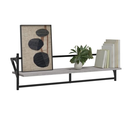 vidaXL Rafturi de perete cu bare, 2 buc, gri sonoma, 100x25x30 cm