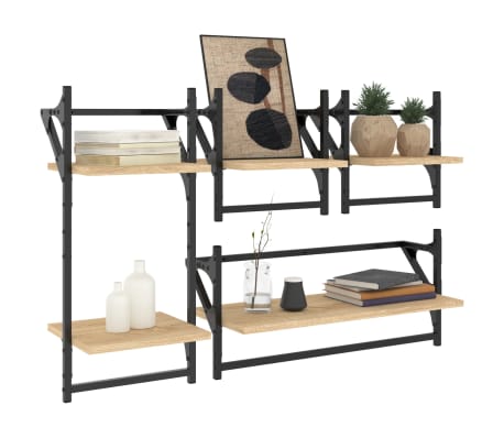 vidaXL Set rafturi perete cu bare, 4 buc. stejar sonoma lemn prelucrat