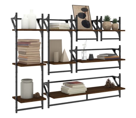 vidaXL Shelf Set of 6 Brown Oak Engineered Wood, Metal Medium