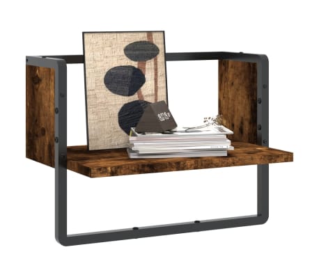 vidaXL Sieninė lentyna su skersiniu, dūminio ąžuolo, 40x25x30cm