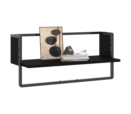 vidaXL fekete fali polc r&uacute;ddal 65x25x30 cm