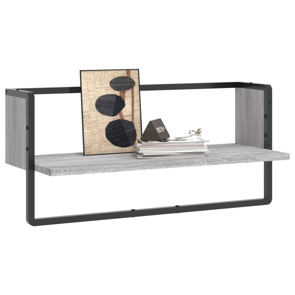 vidaXL Wandschap met stang 65x25x30 cm grijs sonoma eikenkleurig afbeelding