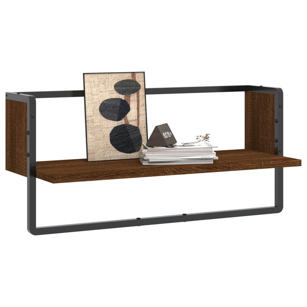 vidaXL Wandschap met stang 65x25x30 cm bruin eikenkleur afbeelding