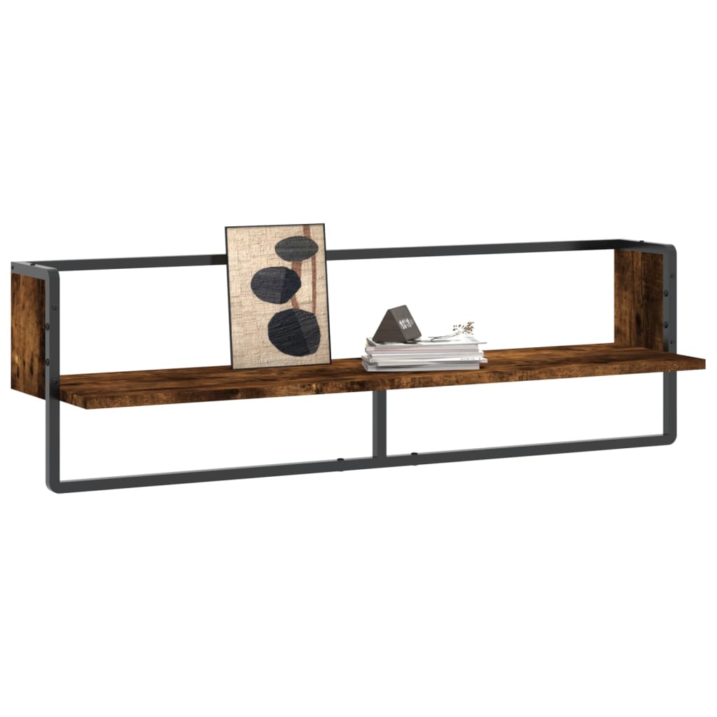 vidaXL Wandschap met stang 100x25x30 cm gerookt eikenkleurig afbeelding