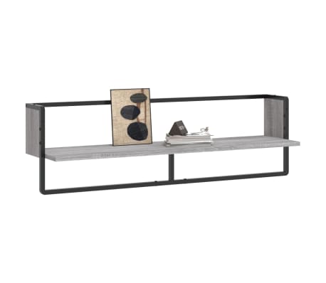 vidaXL Raft de perete cu bară, gri sonoma, 100x25x30 cm