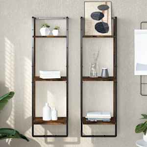 Stenska polica 3-nadstropna dimljeni hrast 30x25x100cm inž. les