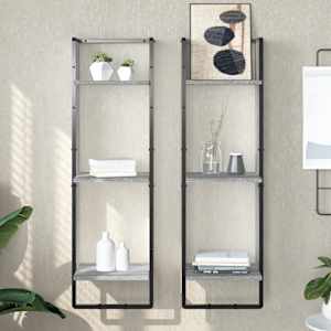 Stenska polica 3-nadstropna siva sonoma 30x25x100 cm inž. les