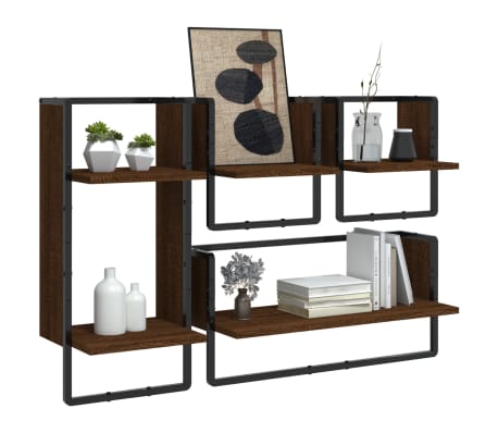 vidaXL 4-osaline lattidega seinariiuli komplekt, pruun tamm, tehispuit