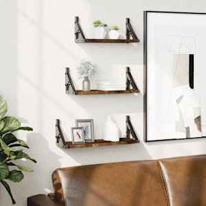 Komplet stenskih polic 3-delni dimljeni hrast inženirski les