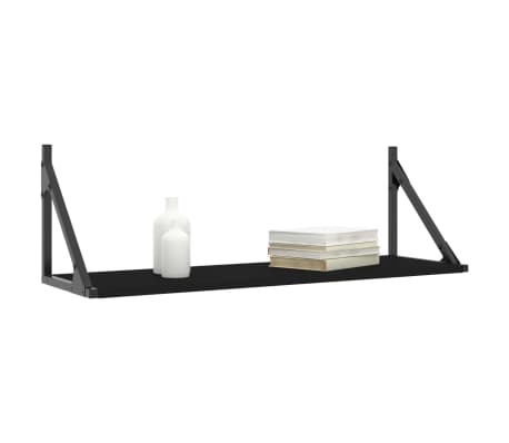 vidaXL Wall Shelf Set of 2 Black Engineered wood, Metal