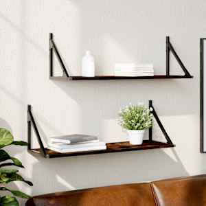 Stenske police 2 kosa dim. hrast 80x25x25,5 cm inženirski les