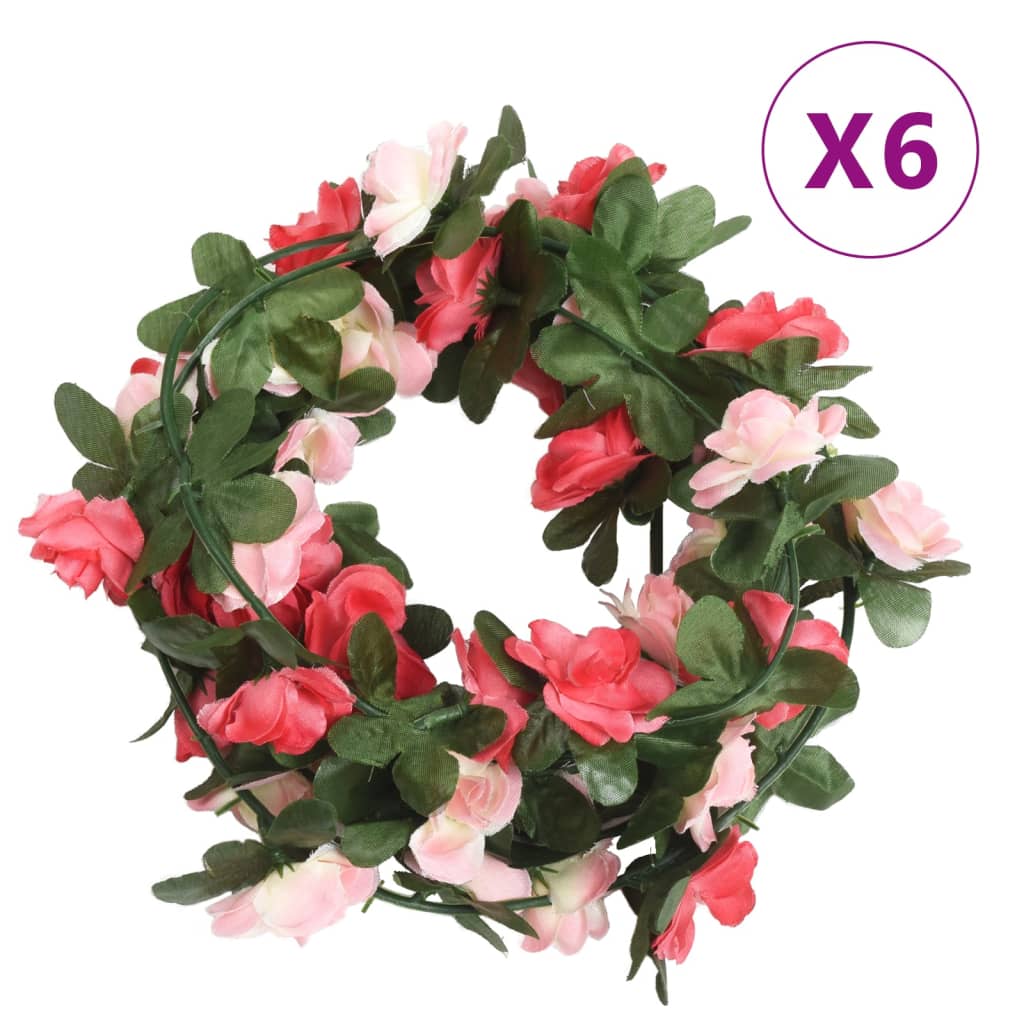 Ghirlande Fiori Artificiali Natale 6 pz Rosa Primavera 250 cm