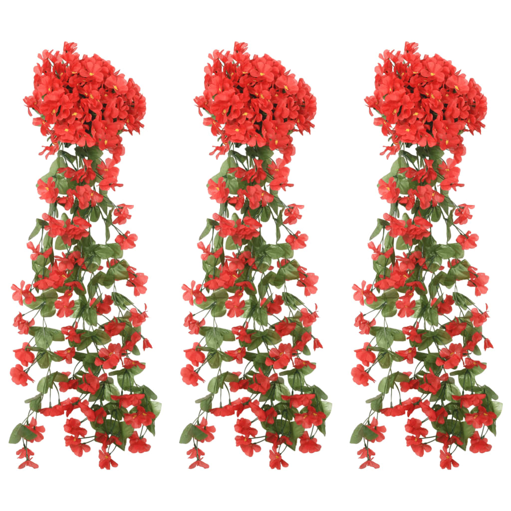 vidaXL Ghirlande de flori artificiale, 3 buc., roșu, 85 cm