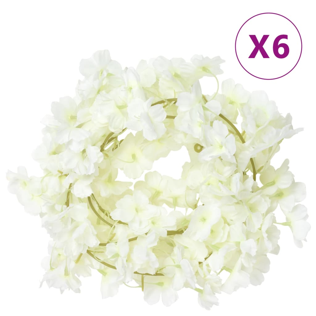 vidaXL Guirlandes de fleurs artificielles 6 pcs blanc 180 cm