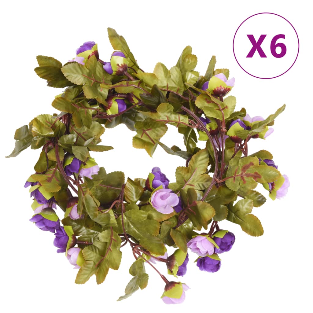 vidaXL Kunstige blomsterkranser 6 stk lyselilla 215 cm