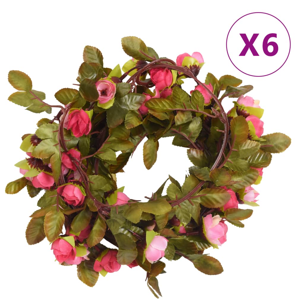 vidaXL Ghirlande de flori artificiale, 6 buc., roze, 215 cm